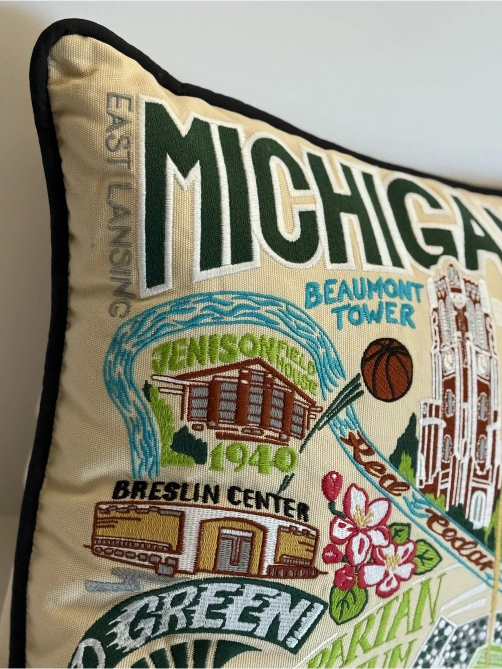 Catstudio Michigan State University Spartans MSU Embroidered College Pillow NWT